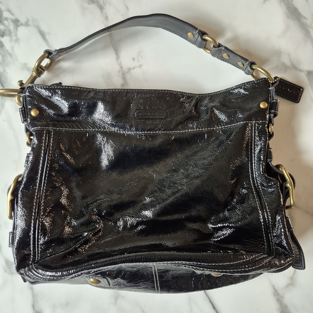 Coach Black Patent Leather Zoe XL Shoulder Bag Satchel 12776